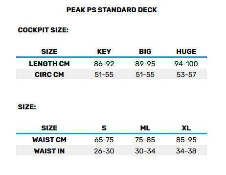 PEAK PS STANDARD DECK 0 Guida alle taglie